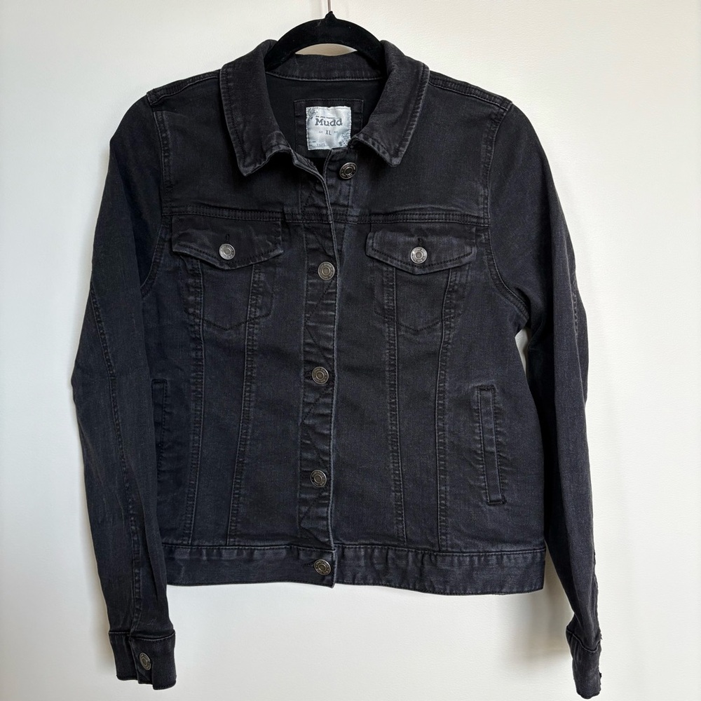 Mudd Black Denim Jacket Women’s Small (Tag XL) Y2K Cropped Jean Jacket